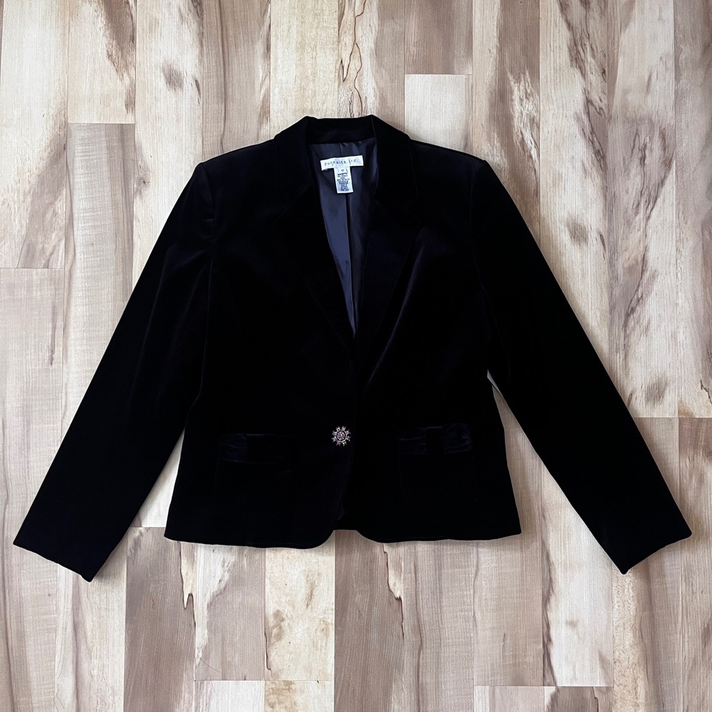 Vintage Velvet Blazer Jacket Women's 12 New NWT Black Festive Vamp Dark Feminine